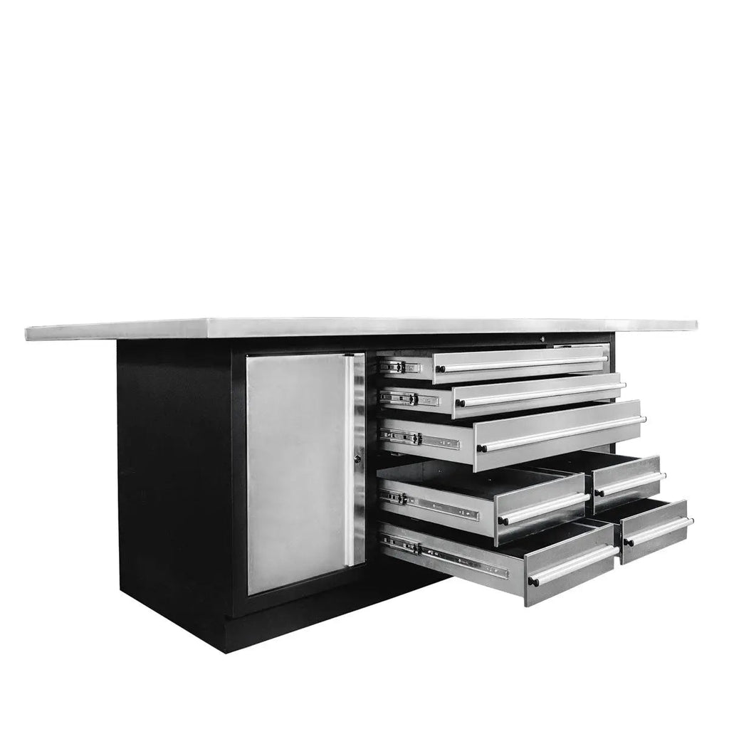 TMG Heavy Series™ Stainless-Steel Extra-Large 85" x 45" Platform Workbench, 7 Lockable Drawers, 2 Storage Cabinets, All-in-One Welded Frame, TMG-WB708S (Previously TMG-WB85XS)