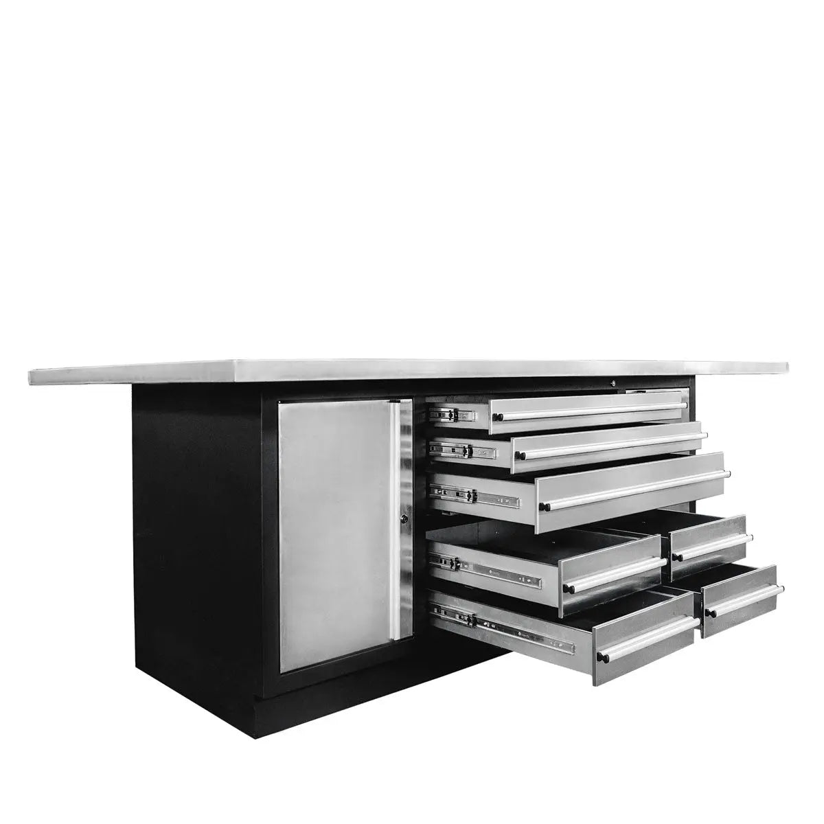 TMG Heavy Series™ Stainless-Steel Extra-Large 85" x 45" Platform Workbench, 7 Lockable Drawers, 2 Storage Cabinets, All-in-One Welded Frame, TMG-WB708S (Previously TMG-WB85XS)