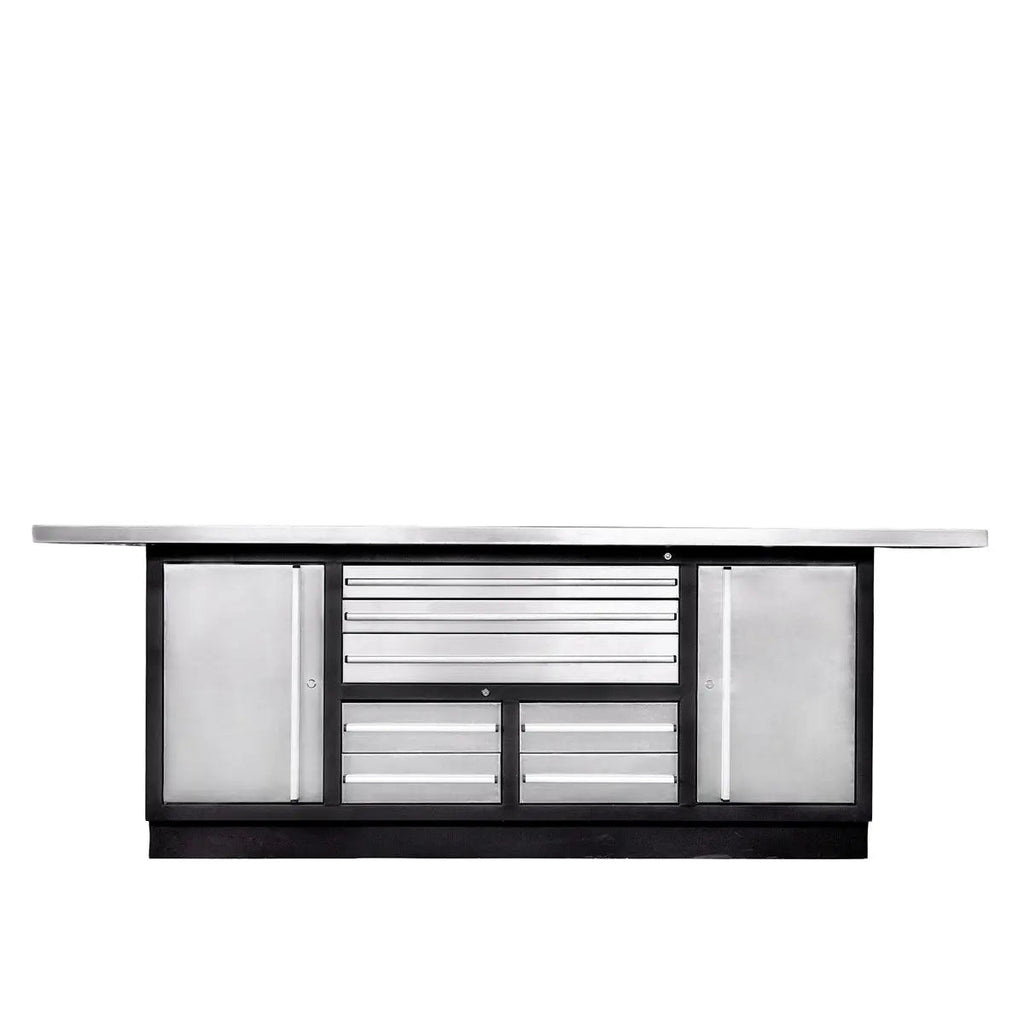 TMG Heavy Series™ Stainless-Steel Extra-Large 85" x 45" Platform Workbench, 7 Lockable Drawers, 2 Storage Cabinets, All-in-One Welded Frame, TMG-WB708S (Previously TMG-WB85XS)