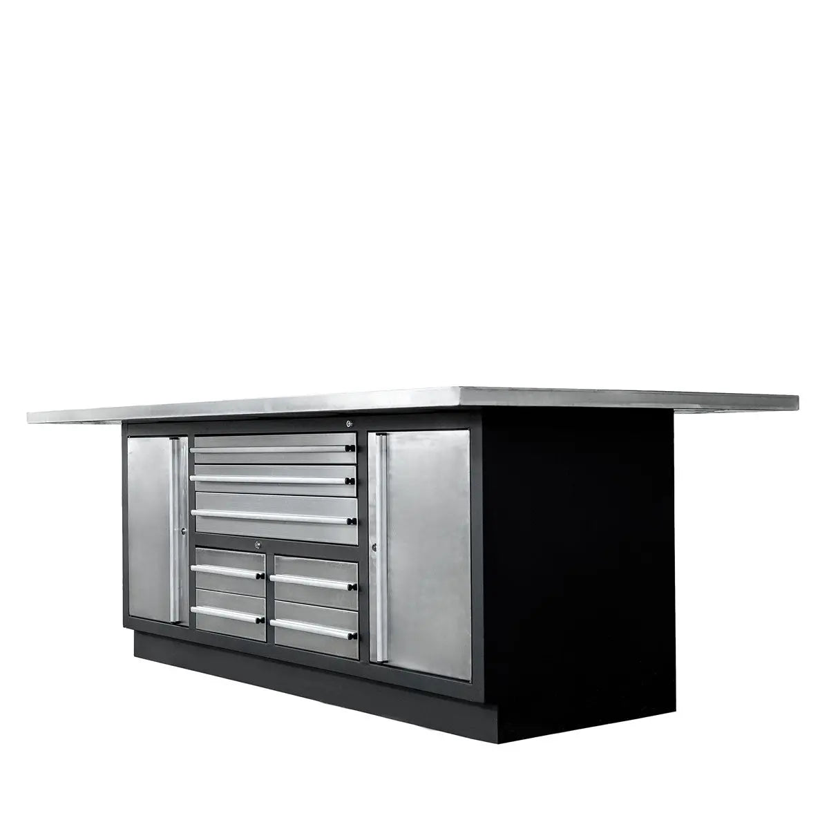 TMG Heavy Series™ Stainless-Steel Extra-Large 85" x 45" Platform Workbench, 7 Lockable Drawers, 2 Storage Cabinets, All-in-One Welded Frame, TMG-WB708S (Previously TMG-WB85XS)