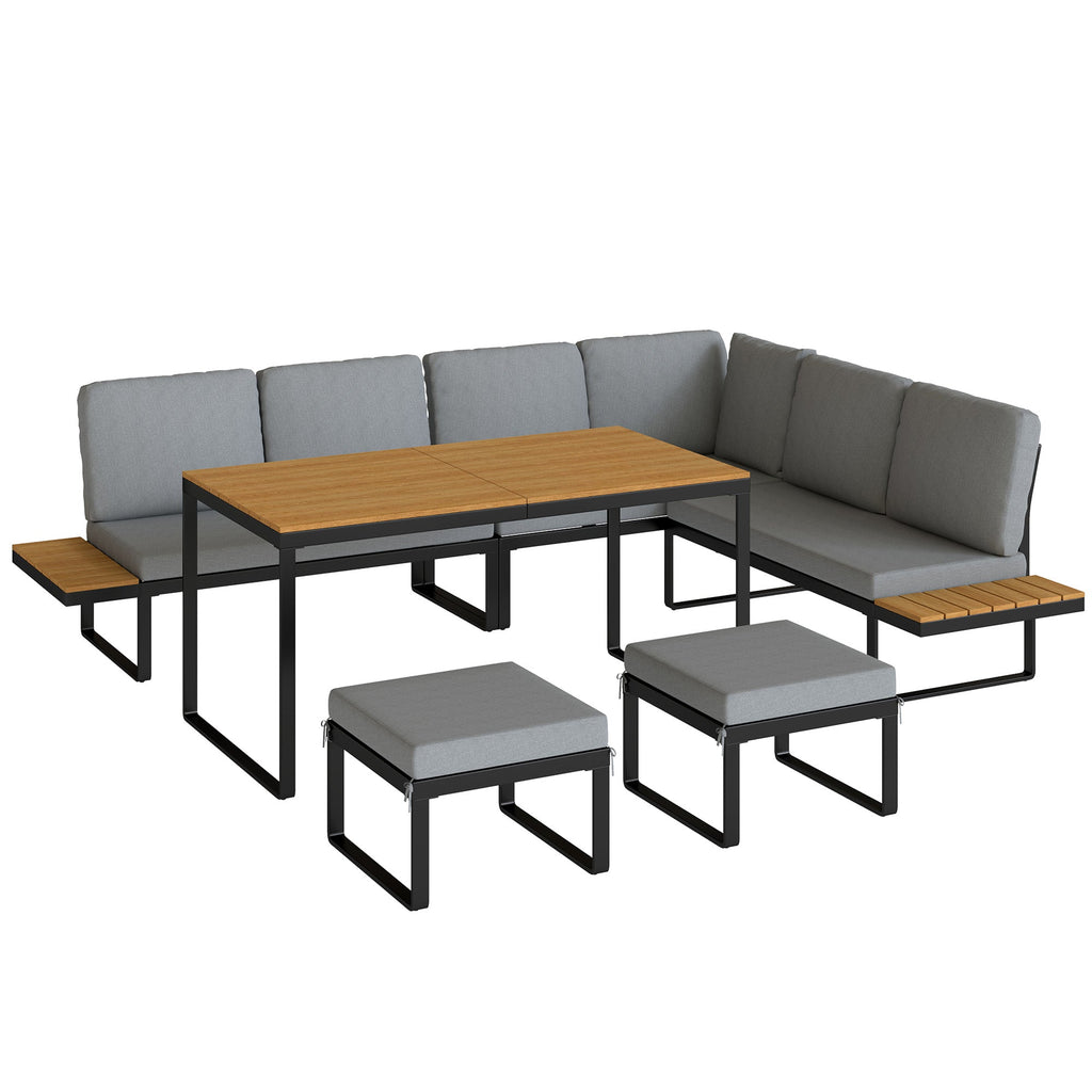 FlexNook 6-Piece Corner Sofa Set for 6-8, Aluminium Frame with Cushions, Grey