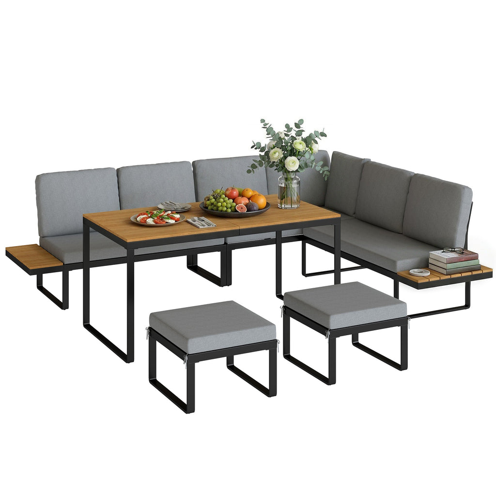 FlexNook 6-Piece Corner Sofa Set for 6-8, Aluminium Frame with Cushions, Grey