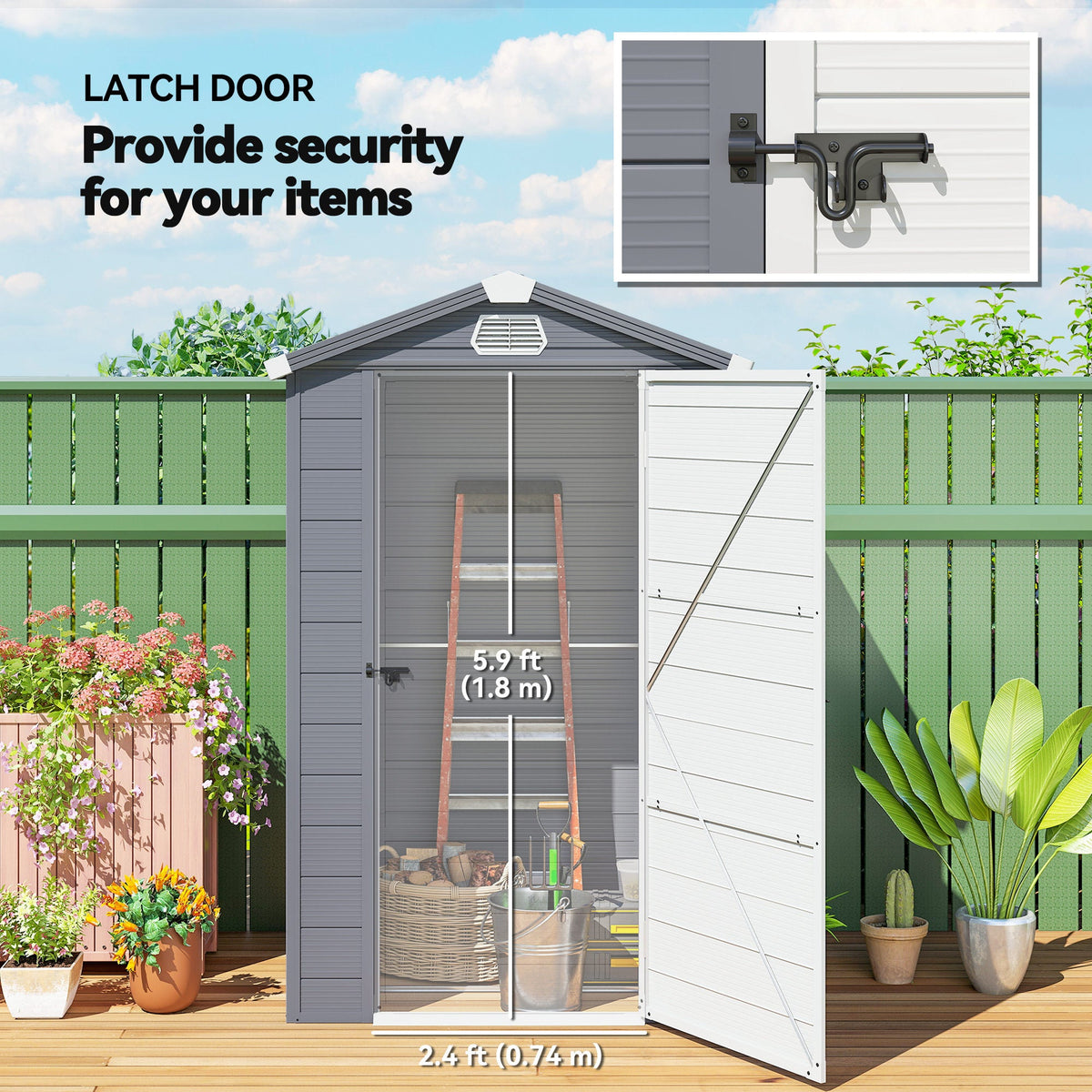 4.4' x 3.3' Garden Storage Shed with Aluminum Frame, Latched Door & Air Vents, Grey