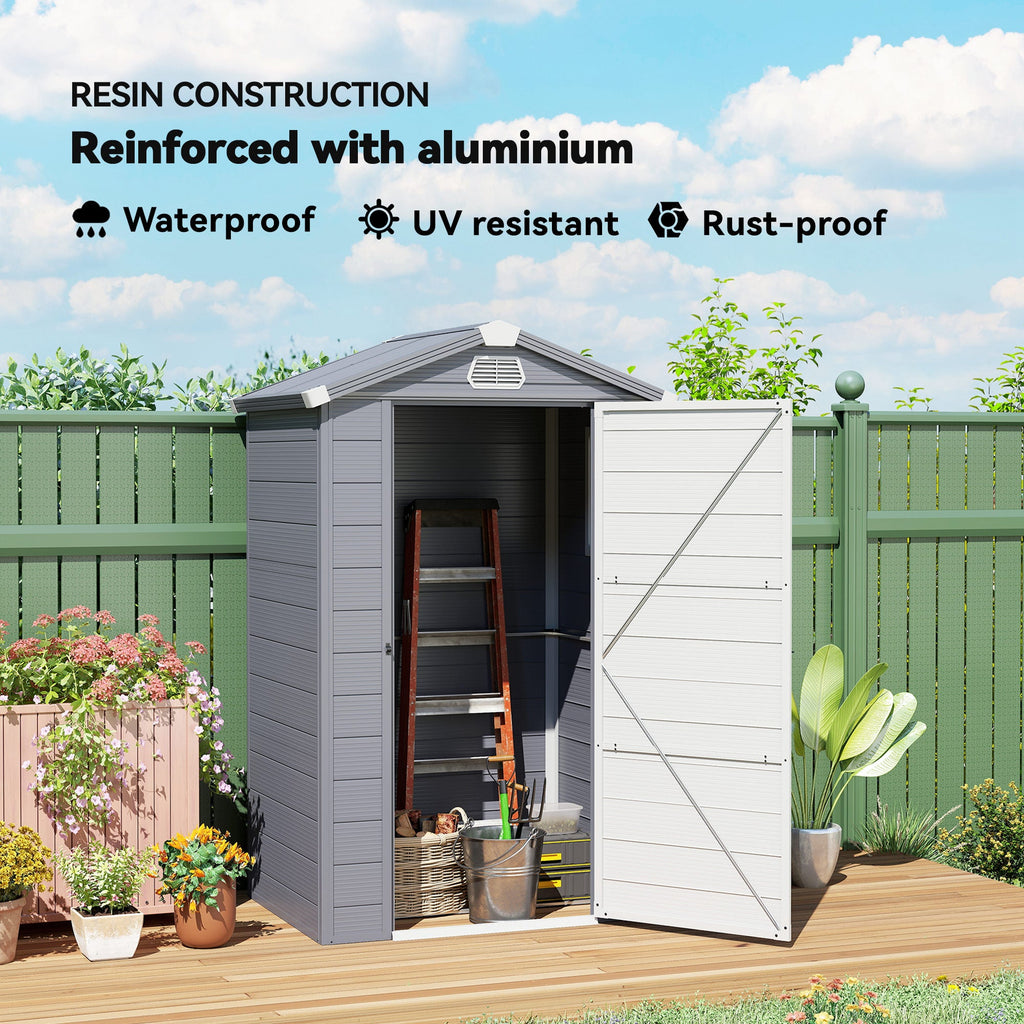 4.4' x 3.3' Garden Storage Shed with Aluminum Frame, Latched Door & Air Vents, Grey