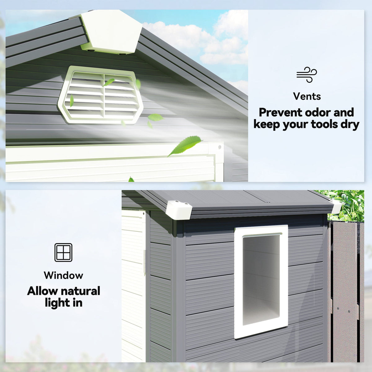 4.4' x 3.3' Garden Storage Shed with Aluminum Frame, Latched Door & Air Vents, Grey