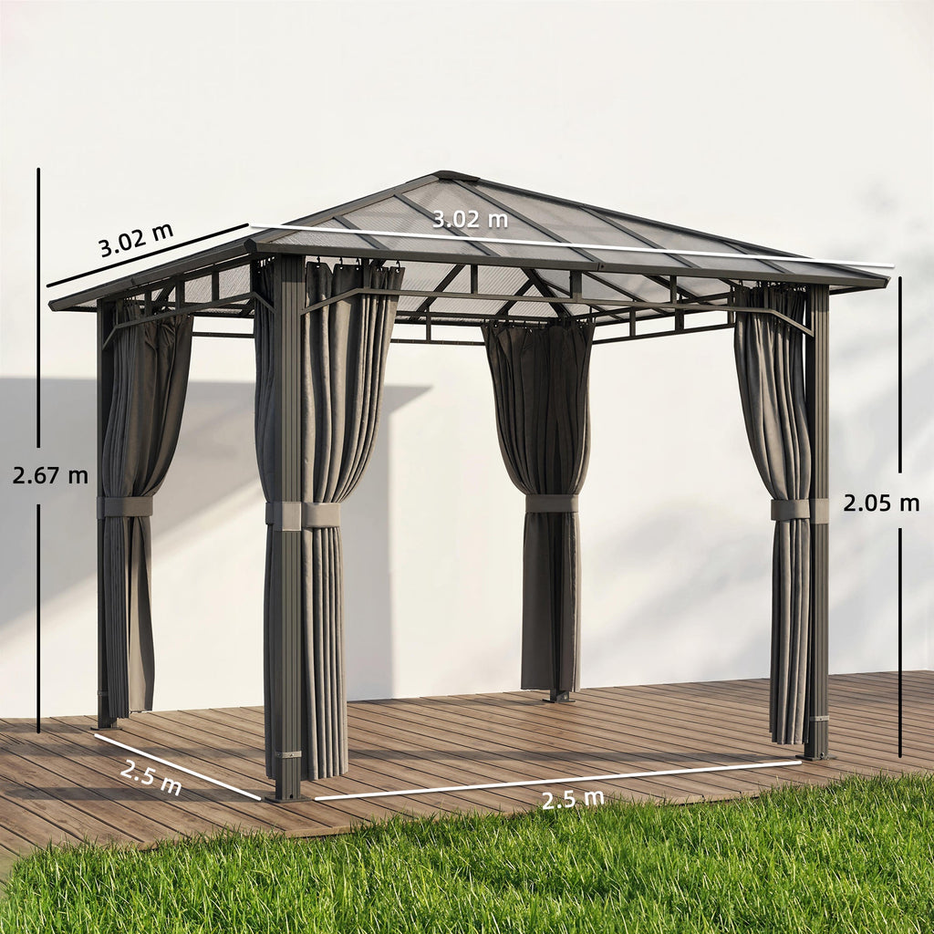 3 x 3 m Hardtop Gazebo with Polycarbonate Roof and Curtains, Tan