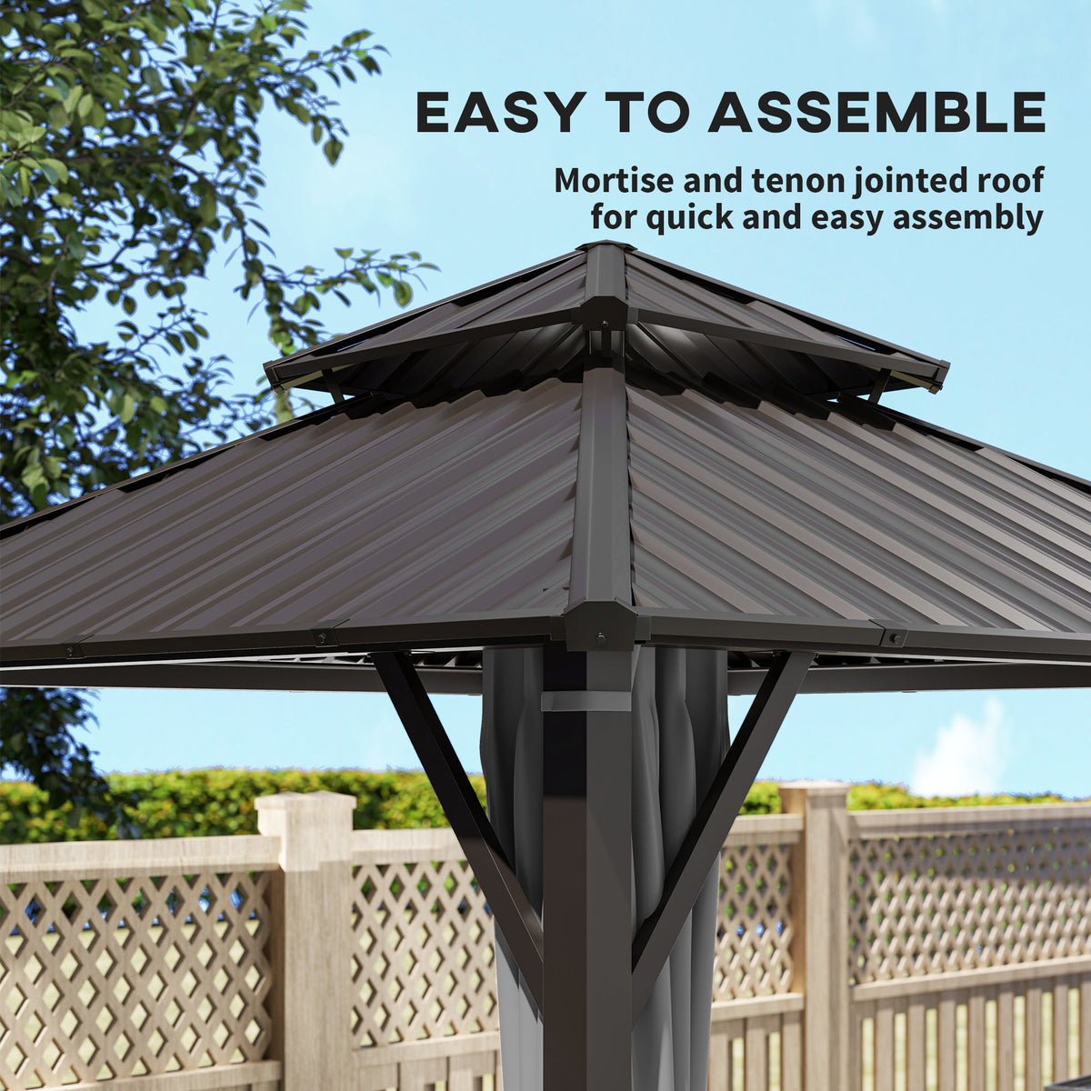 3 x 3 m Hardtop Gazebo with Double Metal Roof, Netting & Curtains, Grey