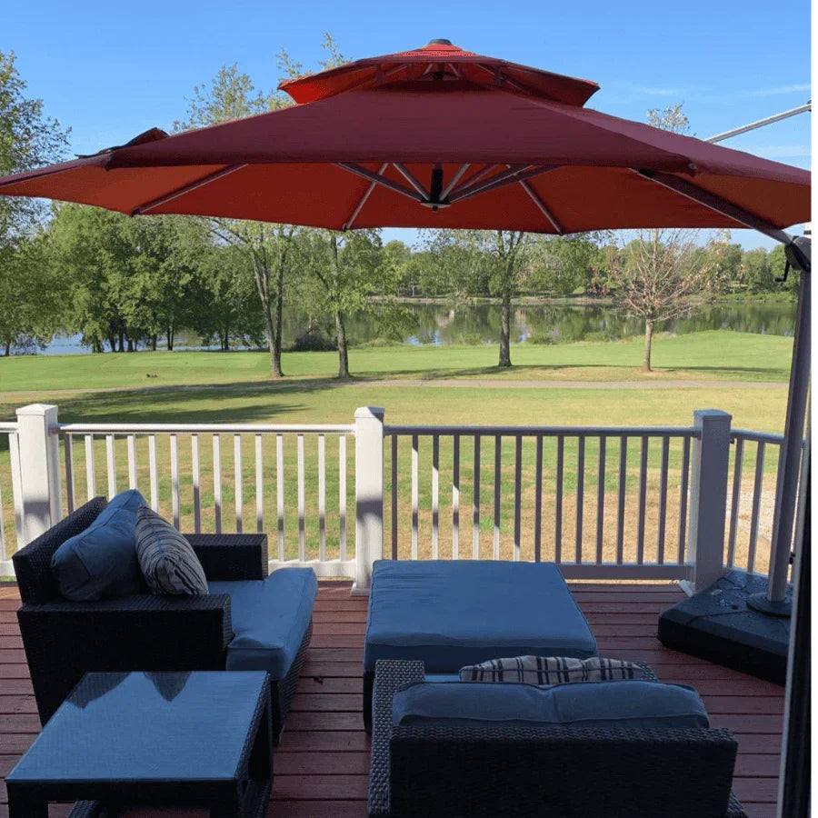PURPLE LEAF Round Cantilever Patio Umbrella Heavy Duty Umbrella for Porch Garden Pool