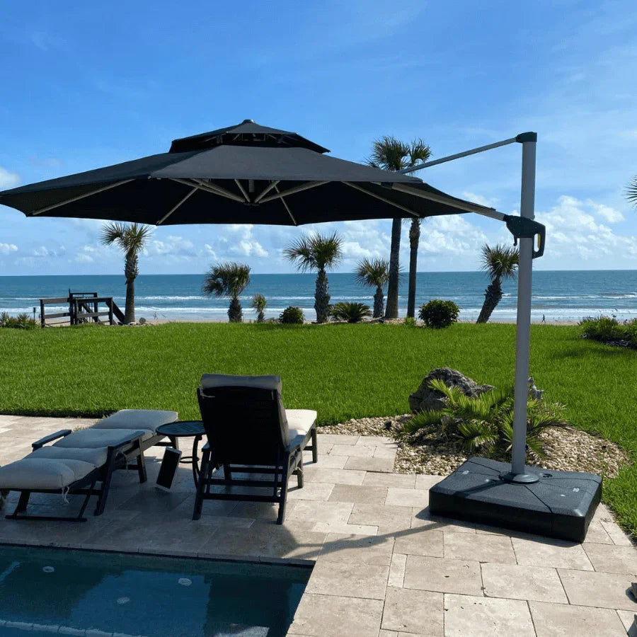 PURPLE LEAF Round Cantilever Patio Umbrella Heavy Duty Umbrella for Porch Garden Pool