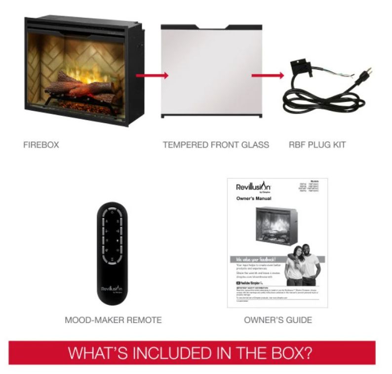 Dimplex Revillusion 36-inch Built-In Firebox with Glass Pane and Plug Kit, Weathered Concrete (RBF36WC-KIT)