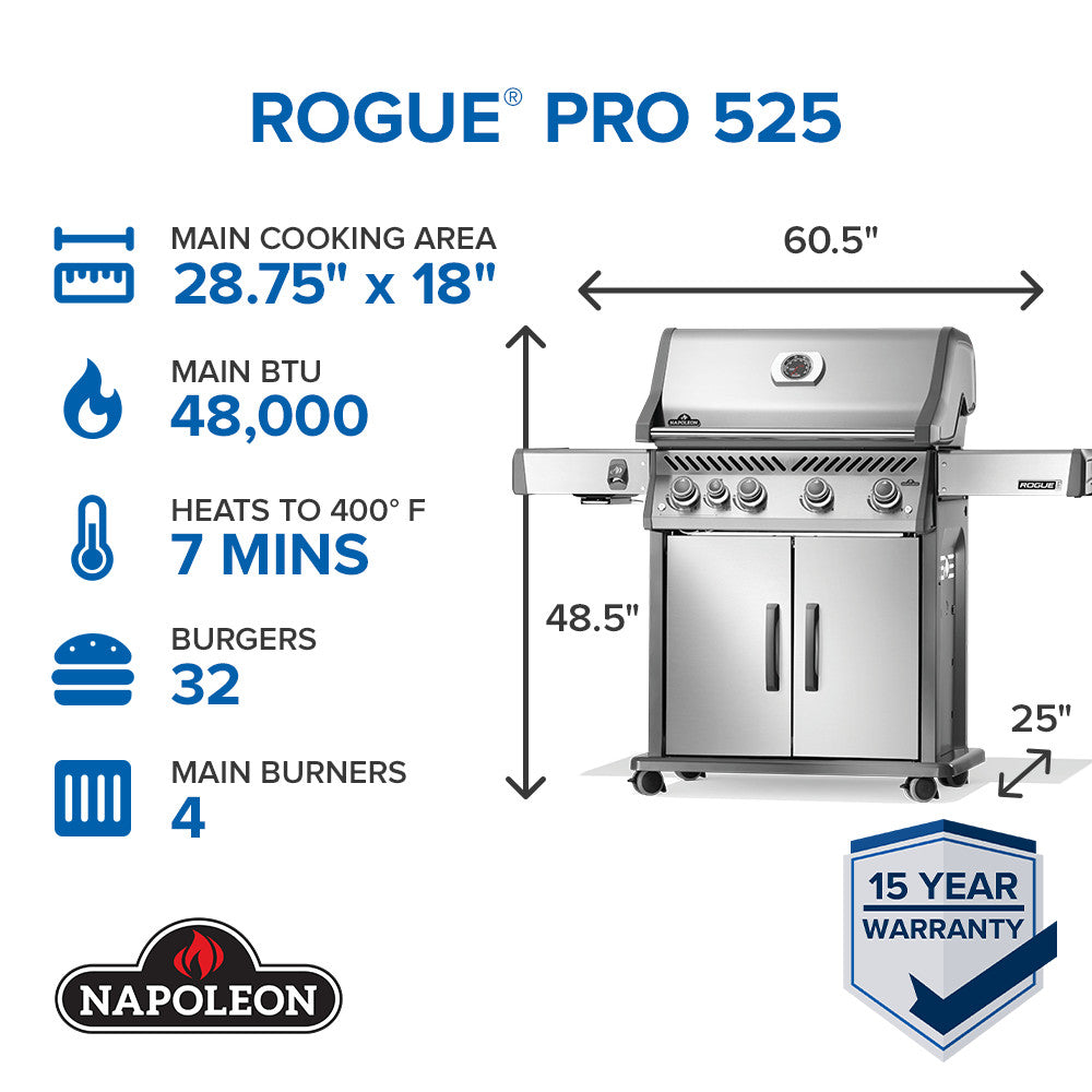 Napoleon Rogue PRO 525 SIB w/ Infrared Side Burner (Stainless) 5-Burner