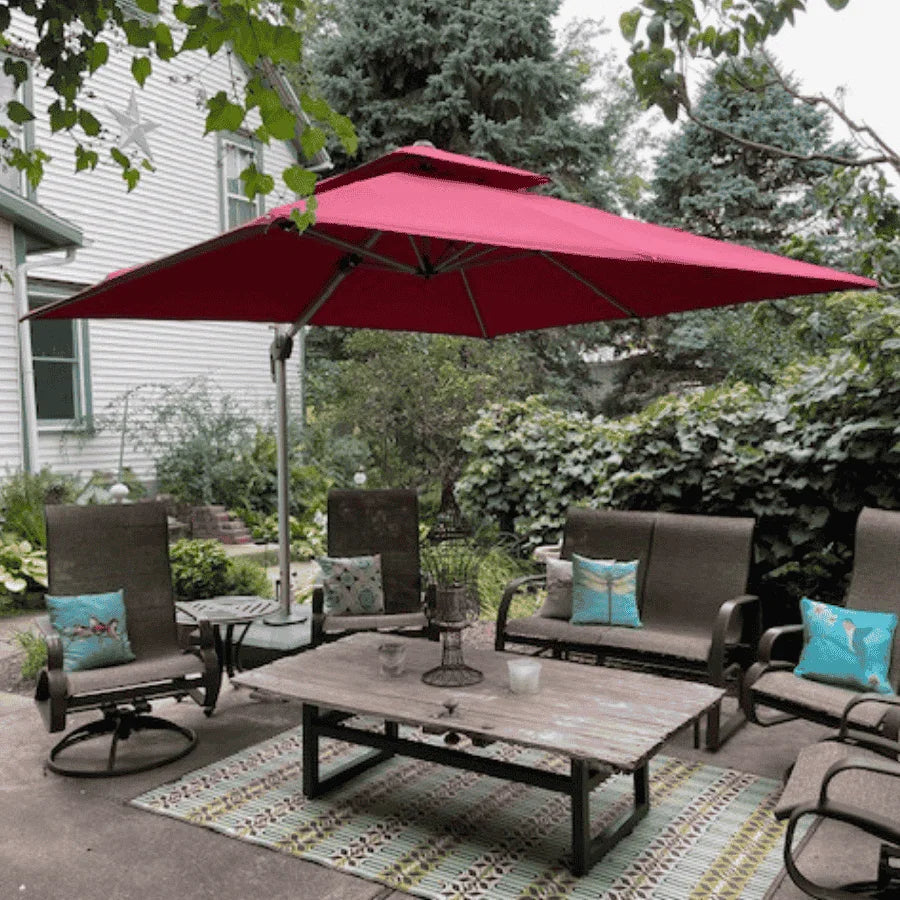 PURPLE LEAF Outdoor Windproof Umbrella, Square Cantilever Umbrella Outside Patio
