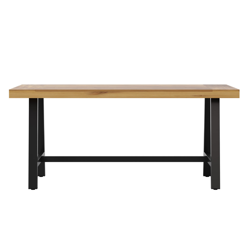 Rafe Commercial Grade Acacia Wood Dining Table with Metal Base, Indoor/Outdoor Rectangle Patio Table with Plank Style Table Top