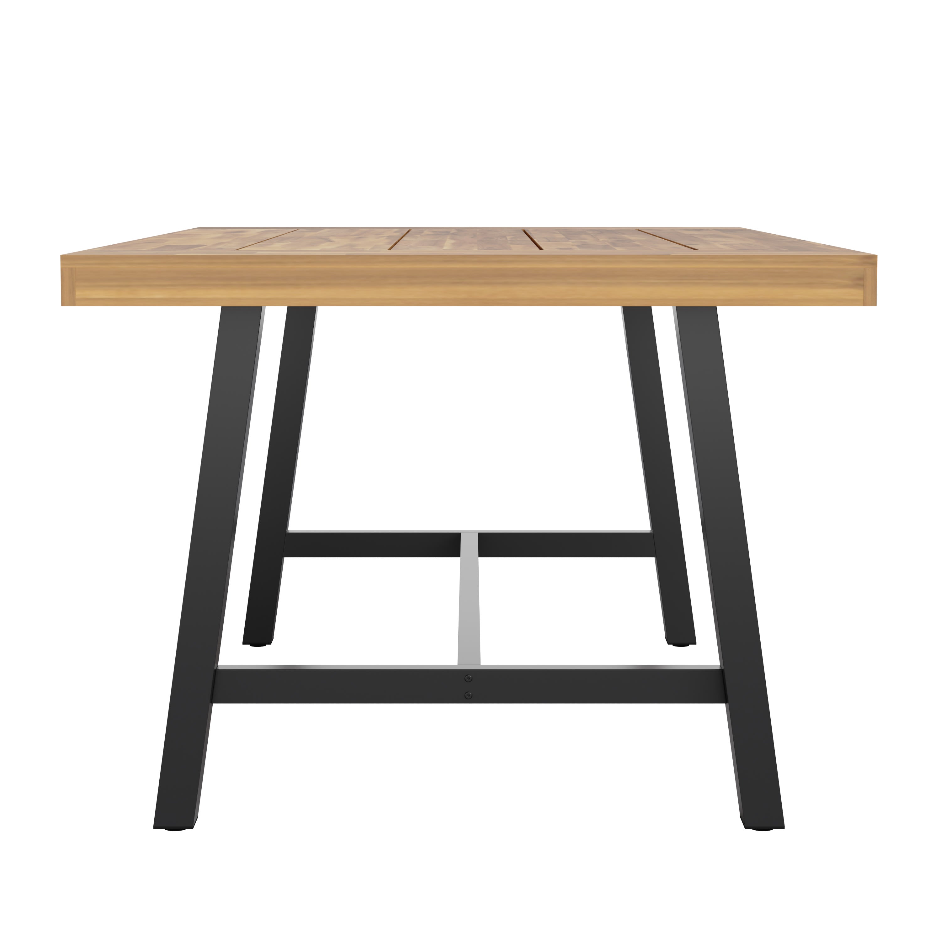Rafe Commercial Grade Acacia Wood Dining Table with Metal Base, Indoor/Outdoor Rectangle Patio Table with Plank Style Table Top