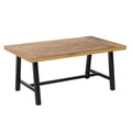Rafe Commercial Grade Acacia Wood Dining Table with Metal Base, Indoor/Outdoor Rectangle Patio Table with Plank Style Table Top