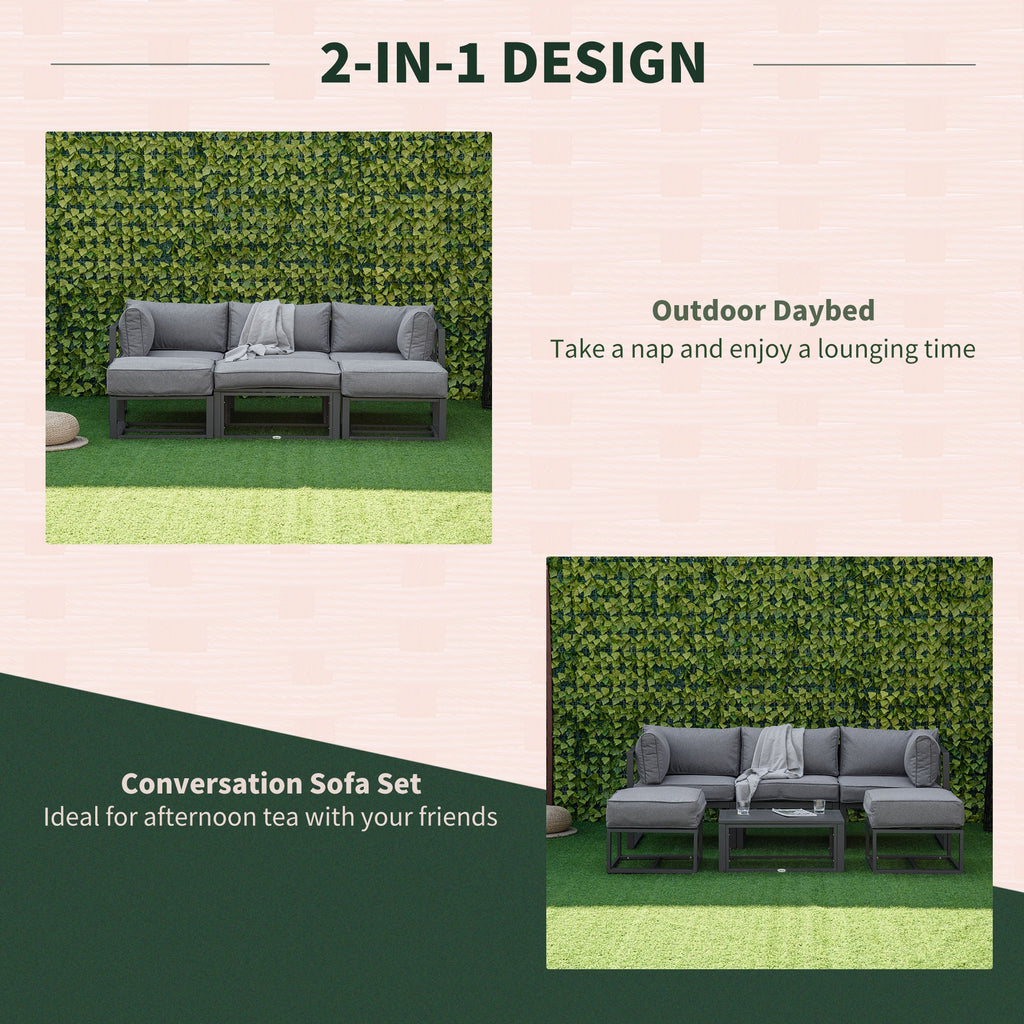 6pc Outdoor Patio Furniture Set with Daybed and Footstools, Grey