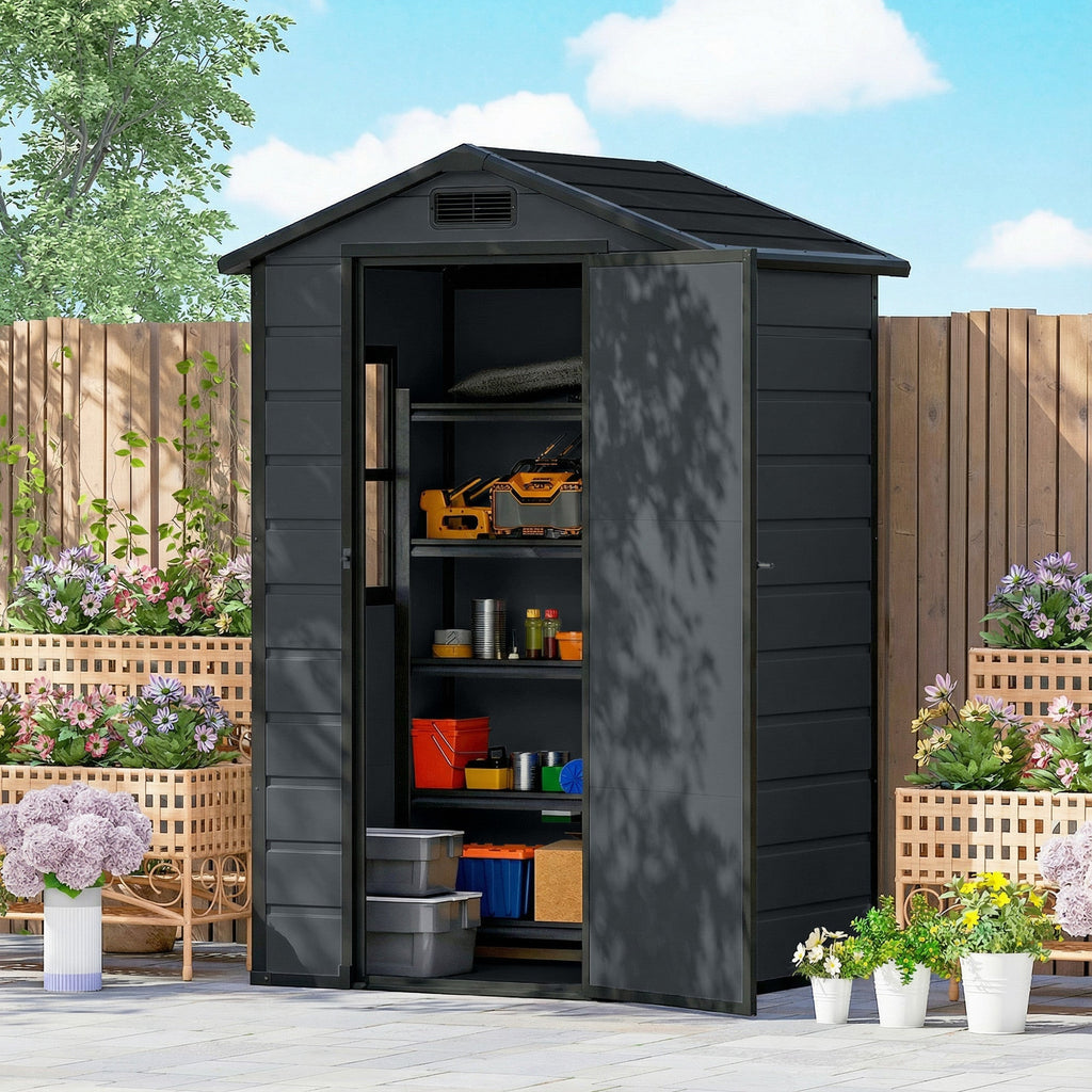 4' x 3' Plastic Garden Shed with Floor, Window and Vent, Dark Grey