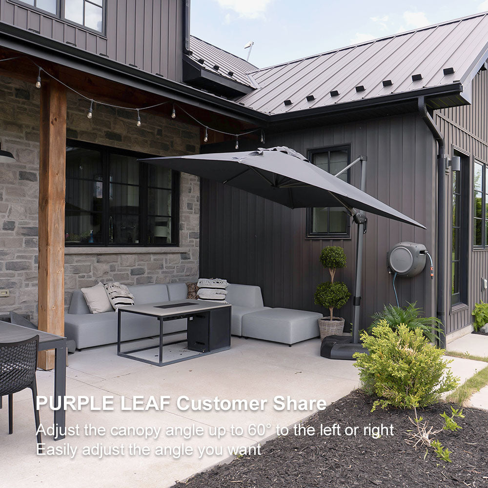 PURPLE LEAF Lateral Tilt Patio Umbrella with Base, 360° Swivel Cantilever Umbrella with Stand
