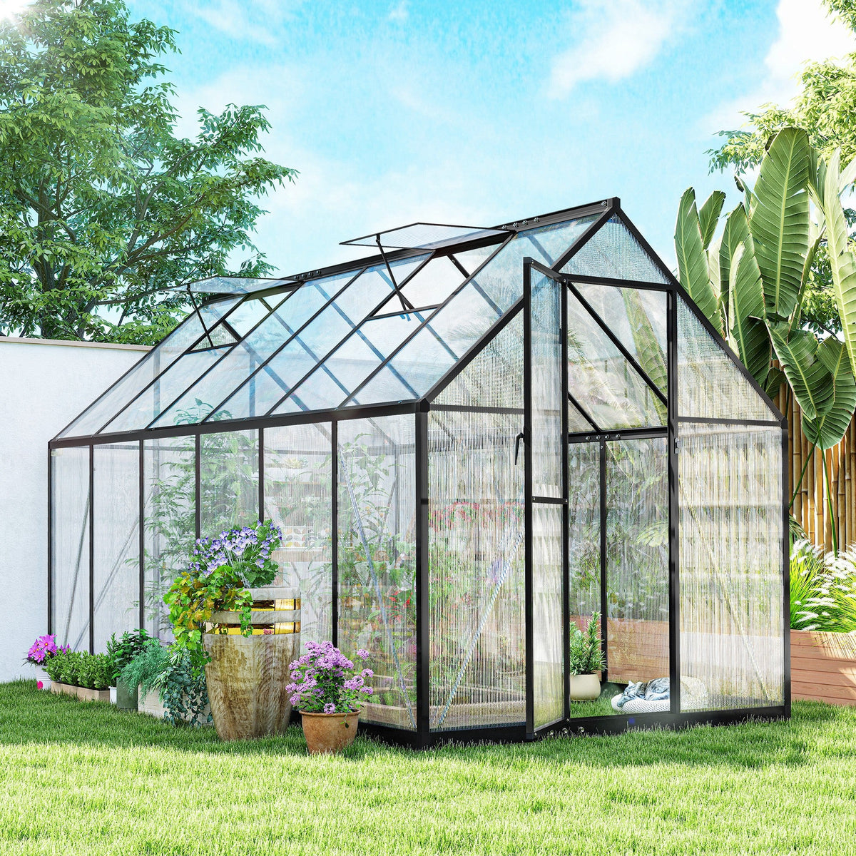 11' x 6' Polycarbonate Walk-in Greenhouse, Black
