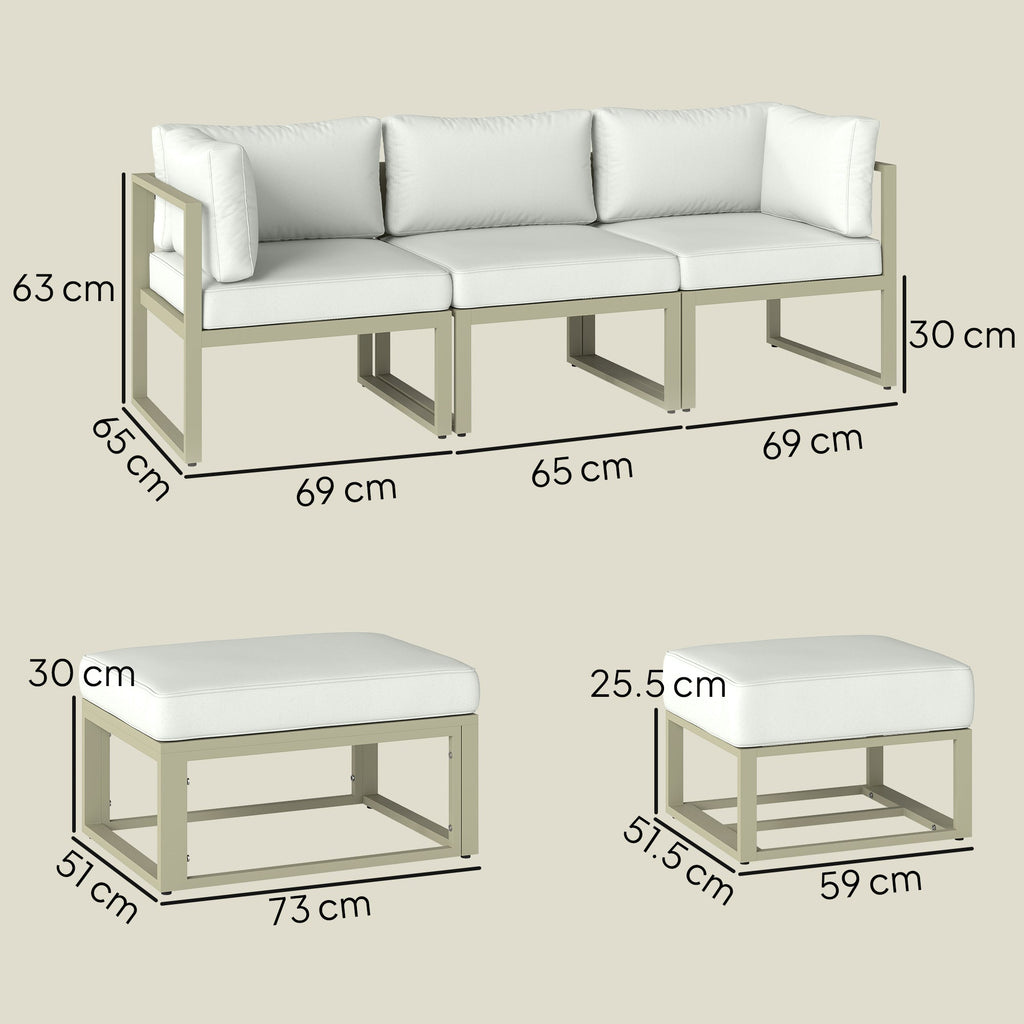 6 Piece Garden Daybed Set with Coffee Table and Footstool, Cream White