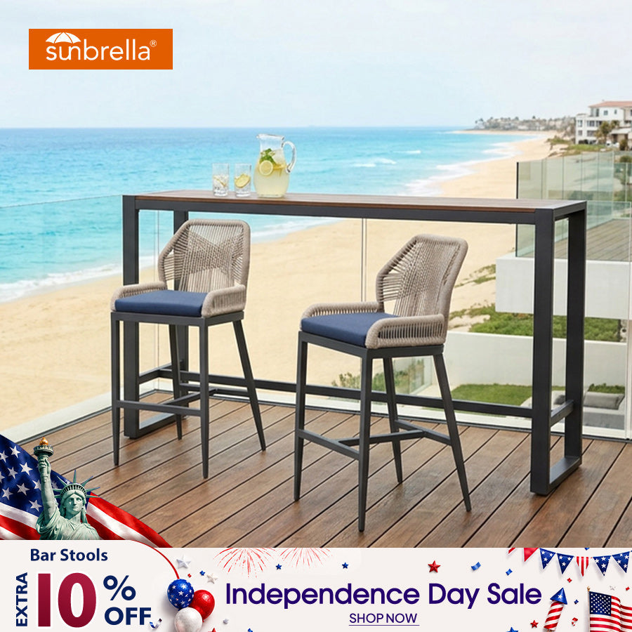 PURPLE LEAF Patio Sunbrella Bar Stools Set of 2  Rattan Bar Aluminum Bar Stool Outdoor Barstools with Back and Cushion for Garden Kitchen Island