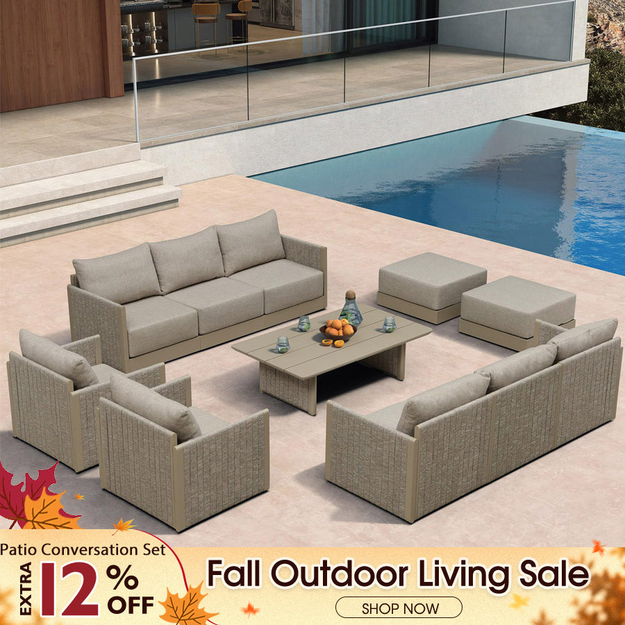 PURPLE LEAF Sanori Classical with Table Beige Patio Conversation Set with Cushions for Poolside