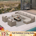 PURPLE LEAF Sanori Beige Symmetrical Outdoor Sectional  Modular Design with Cushions and Ottoman for Porch