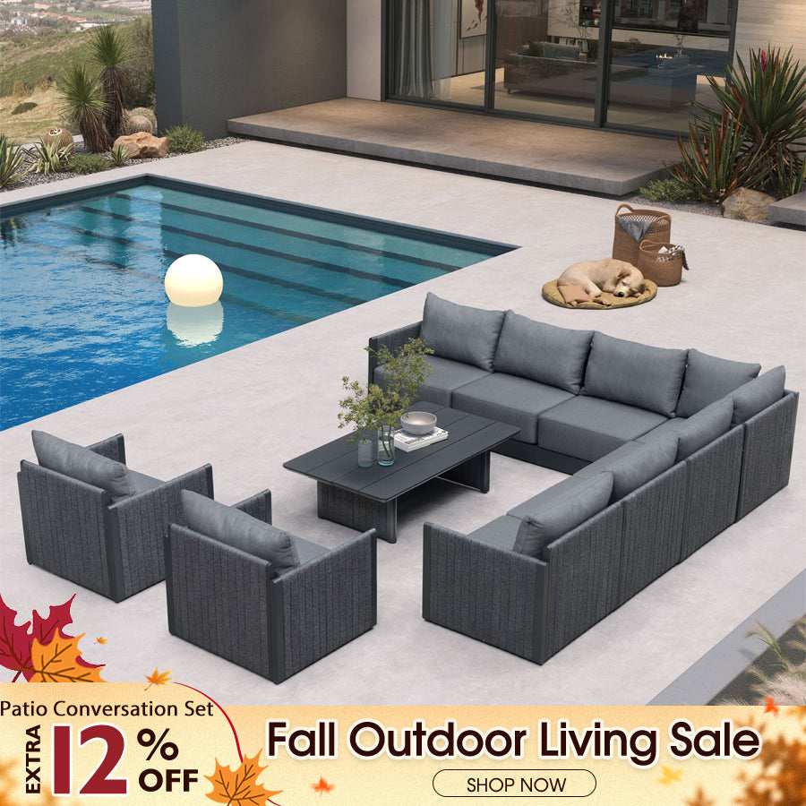 PURPLE LEAF Sanori L-Shaped Patio Couch Set Modular Sofa with Grey Cushions for Backyard