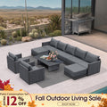 PURPLE LEAF Sanori Grey Symmetrical Outdoor Sectional  Modular Design with Cushions and Ottoman for Porch