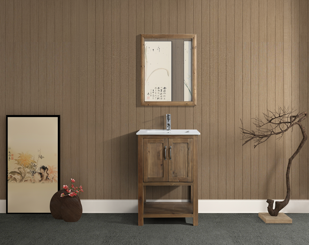 Meuble vasque simple Austin 24" en noyer avec plan en porcelaine
