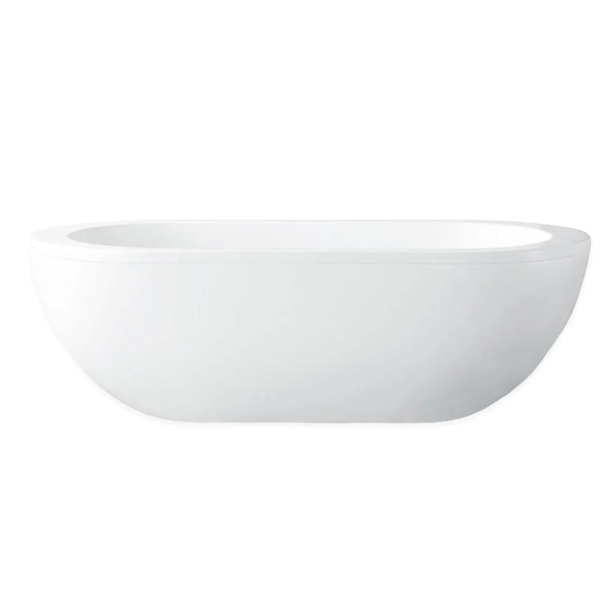 Baignoire îlot ovale double dos en acrylique 72", bonde centrale, fond plat, blanc brillant