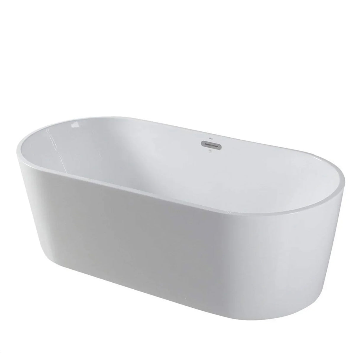 Baignoire îlot ovale double dos en acrylique 67", fond plat, blanc brillant