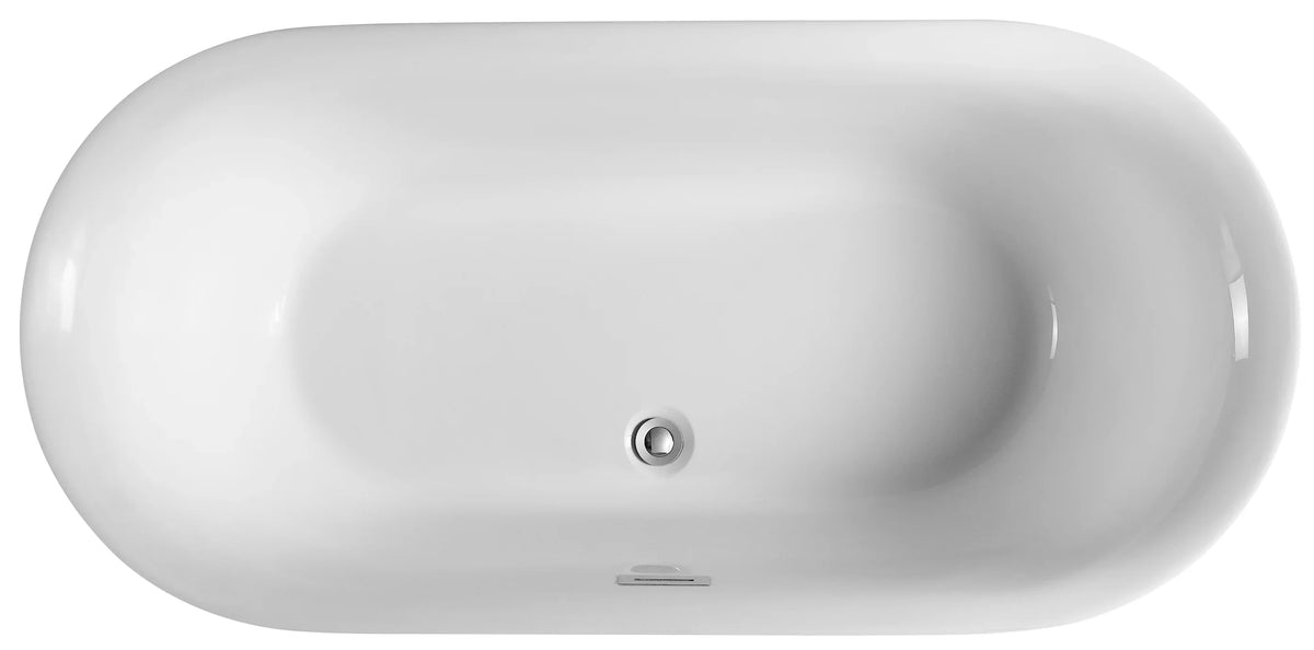 Baignoire îlot ovale double dos en acrylique 67", fond plat, blanc brillant