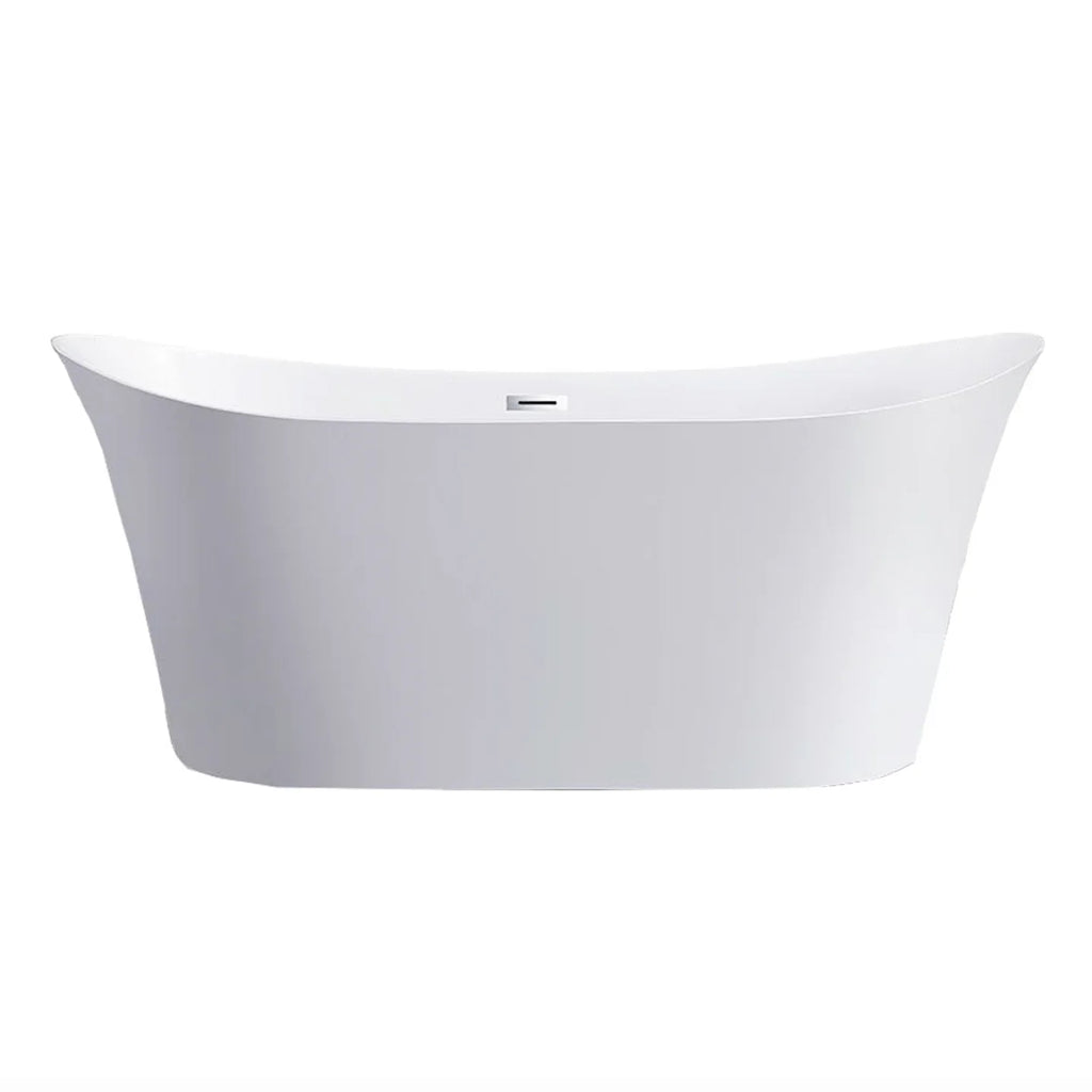 Baignoire îlot ovale double dos en acrylique 71", bonde centrale, fond plat, blanc brillant