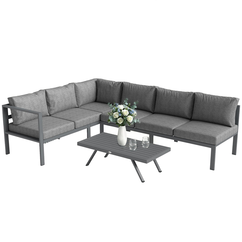 3 Piece Aluminium Corner Lounge Set with Adjustable Backrest, Dark Grey