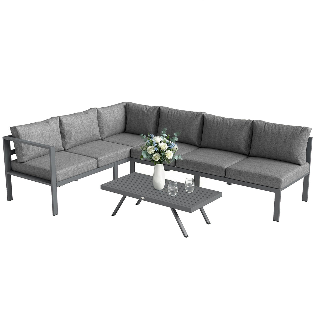 3 Piece Aluminium Corner Lounge Set with Adjustable Backrest, Dark Grey