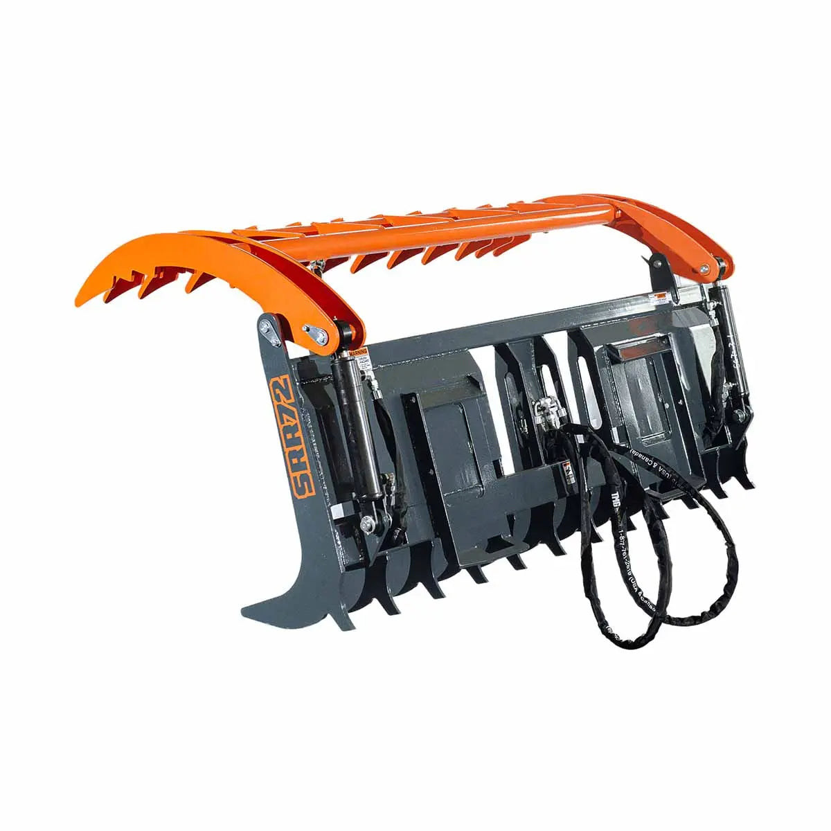 Skid Steer Skeleton Root Rake Grapple, 2600 LB Grapple Capacity, Twin Cylinders, 7" Tine Spacing, TMG-SRR72