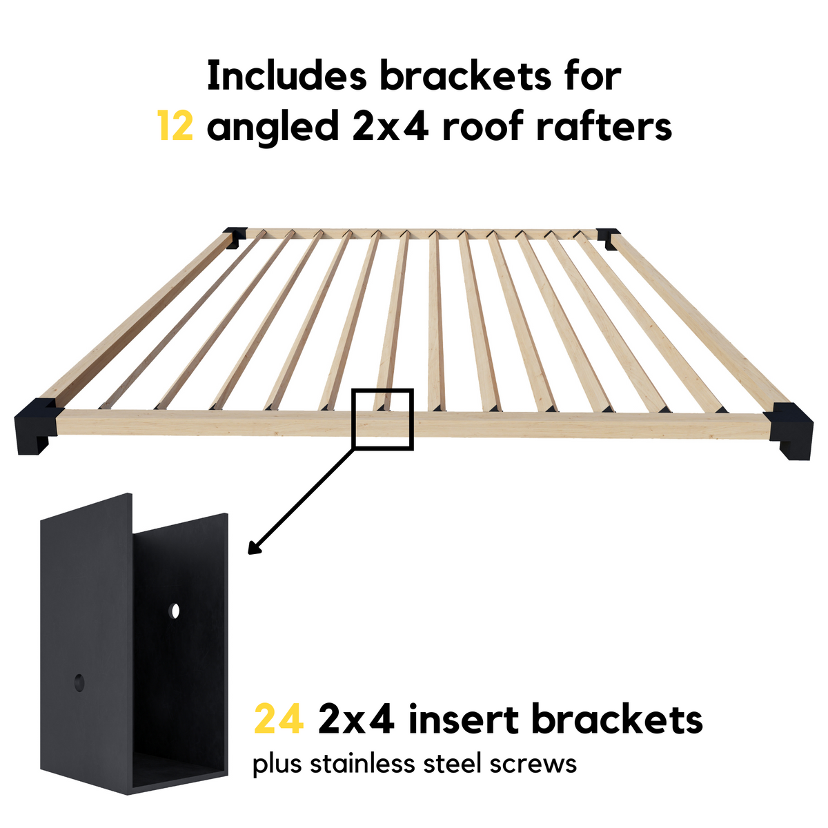 Bracket Kit for Building a Wood Small Pergola - Any Size Up to 12' x 12'