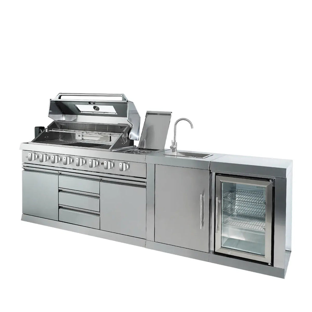 Stainless Steel Outdoor Kitchen, 6 Main Burners, Rear Burner, Side Burner, Integrated Sink & Refrigerator, CSA/CE Certified, TMG-LKS08