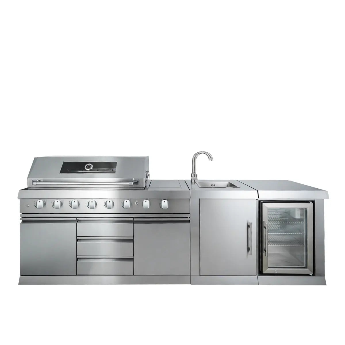 Stainless Steel Outdoor Kitchen, 6 Main Burners, Rear Burner, Side Burner, Integrated Sink & Refrigerator, CSA/CE Certified, TMG-LKS08