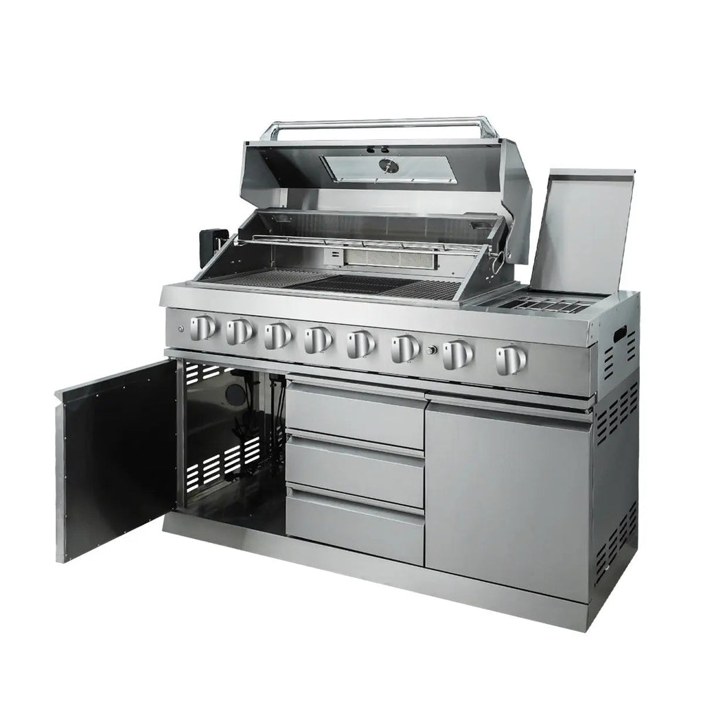 Stainless Steel Outdoor Kitchen, 6 Main Burners, Rear Burner, Side Burner, Integrated Sink & Refrigerator, CSA/CE Certified, TMG-LKS08
