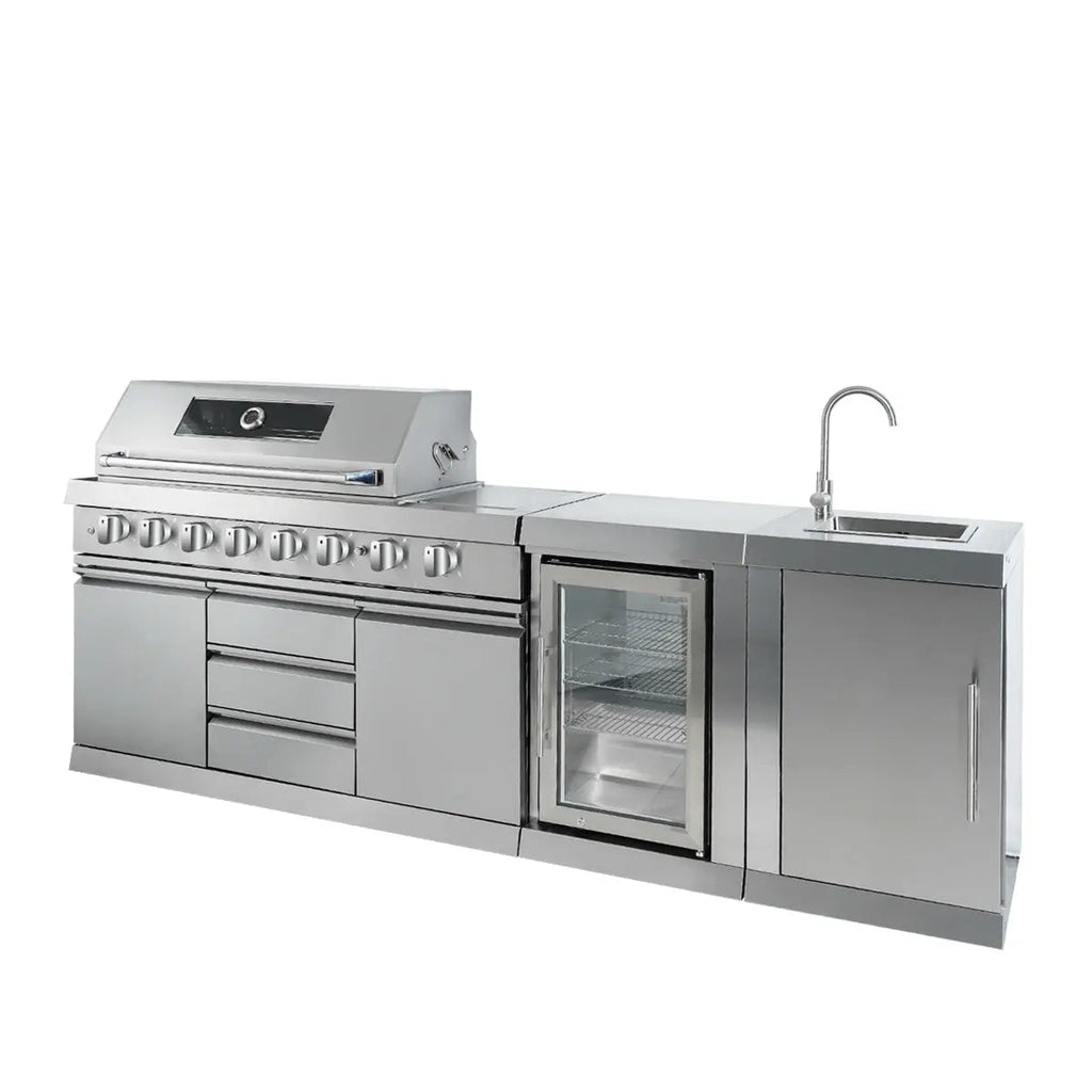 Stainless Steel Outdoor Kitchen, 6 Main Burners, Rear Burner, Side Burner, Integrated Sink & Refrigerator, CSA/CE Certified, TMG-LKS08