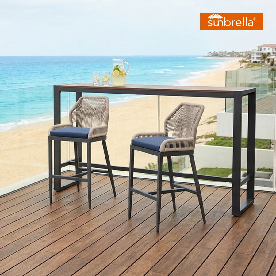 PURPLE LEAF Patio Sunbrella Bar Stools Set of 2  Rattan Bar Aluminum Bar Stool Outdoor Barstools with Back and Cushion for Garden Kitchen Island