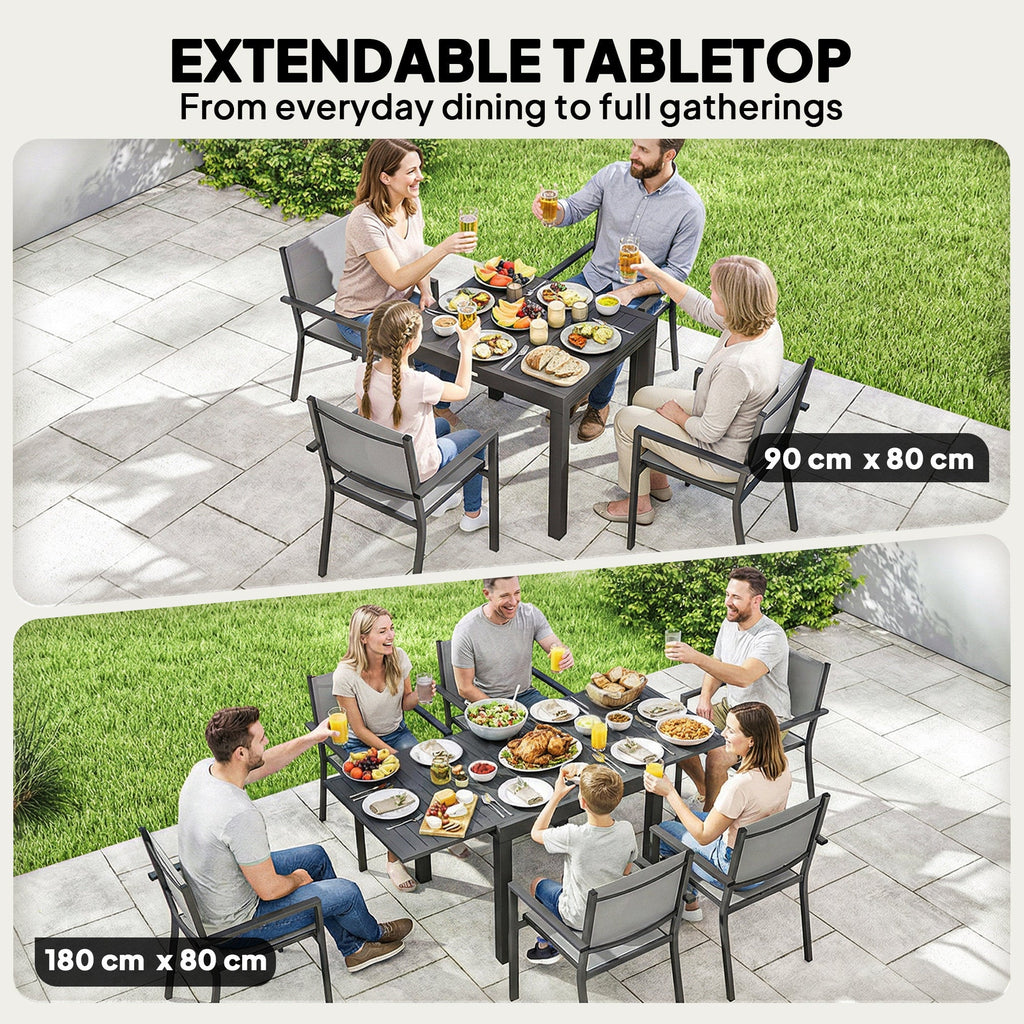 7 Piece Outdoor Dining Set with Extendable Table and Stackable Chairs