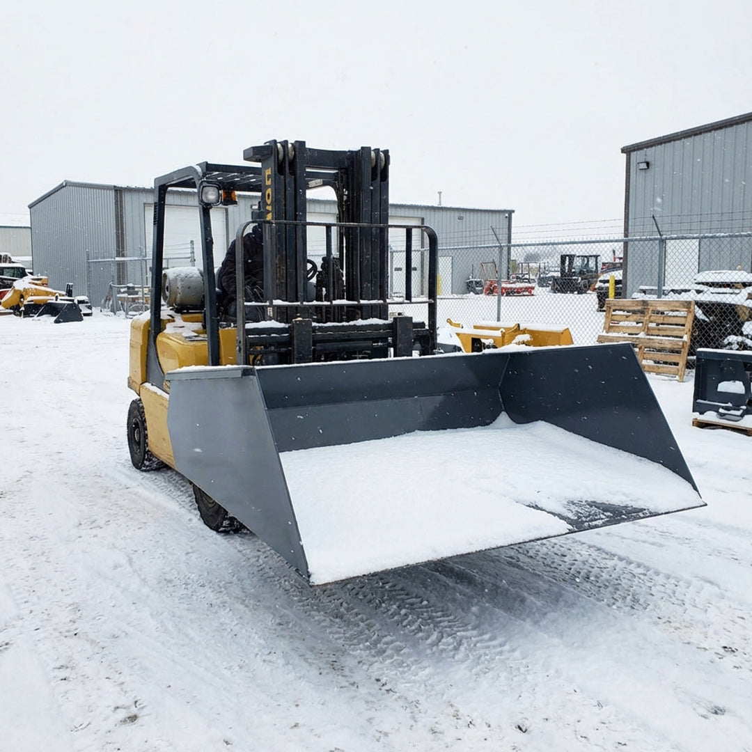 Forklift Snow Bucket, 64” x 55” Work Capacity, 90° Dump Angle, Beveled Edge Design, TMG-FSB64