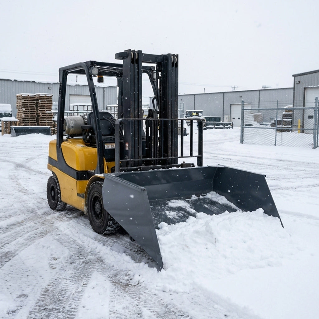 Forklift Snow Bucket, 64” x 55” Work Capacity, 90° Dump Angle, Beveled Edge Design, TMG-FSB64