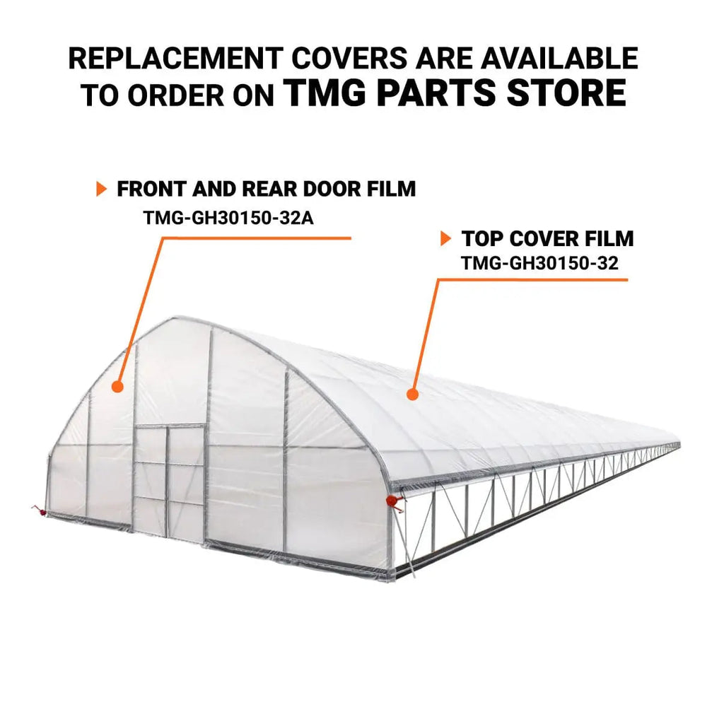 30' x 150' Commercial Tunnel Greenhouse with 6 Mil Clear Poly Covers and Roll-Up Sides TMG-GH30150-V2 (Previously GH30150)