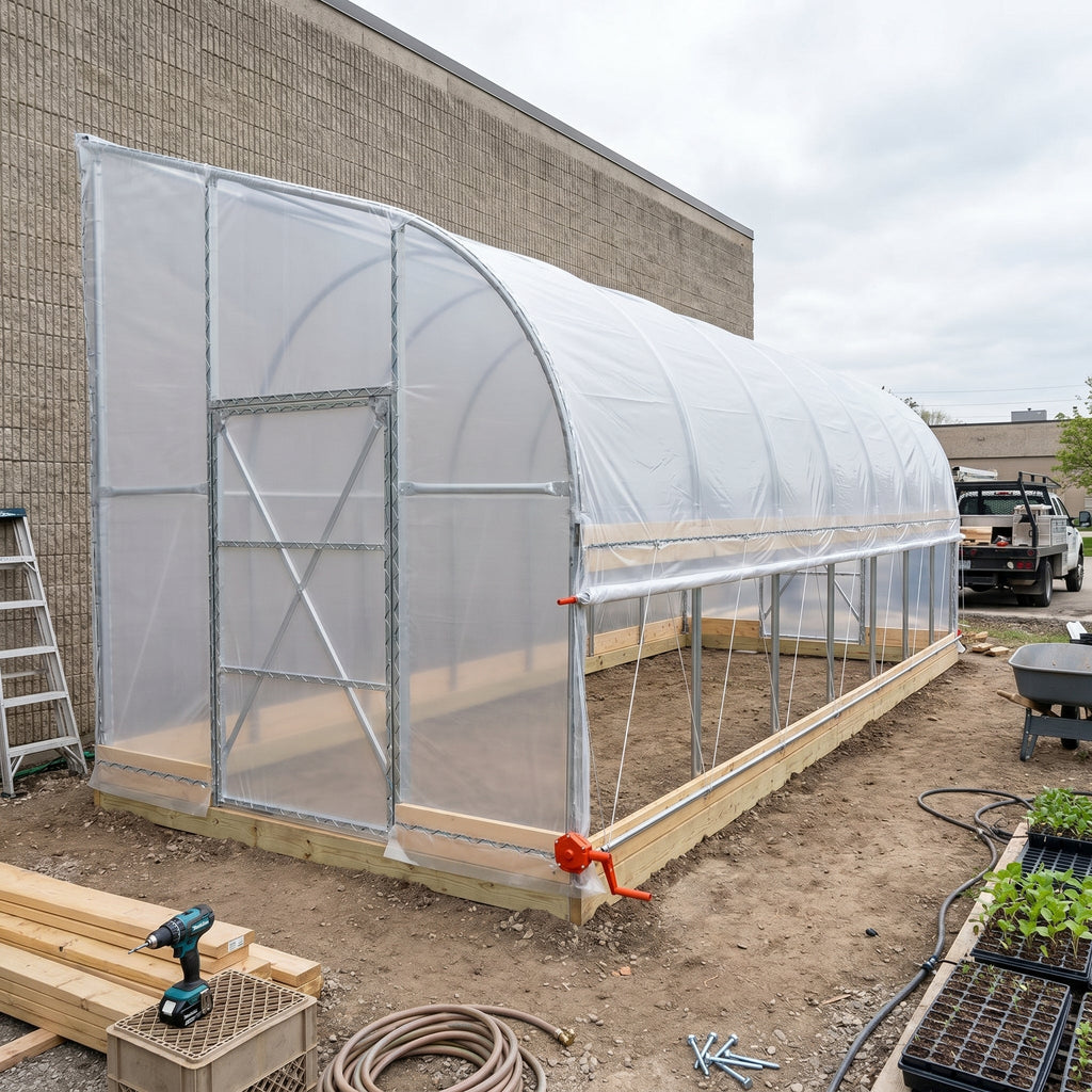 10' x 30' Lean-To Greenhouse Grow Tent w/6 Mil Clear EVA Plastic Film, Cold Frame, Hand Crank Roll-Up Side, 6-½' Sidewall, TMG-GHL1030-V2 (Previously GHL1030)