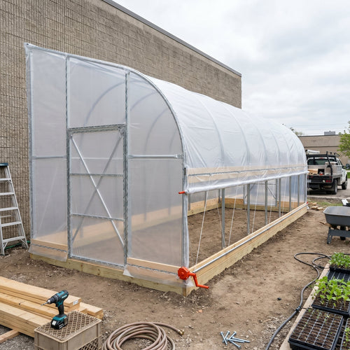 10' x 30' Lean-To Greenhouse Grow Tent w/6 Mil Clear EVA Plastic Film, Cold Frame, Hand Crank Roll-Up Side, 6-½' Sidewall, TMG-GHL1030-V2 (Previously GHL1030)