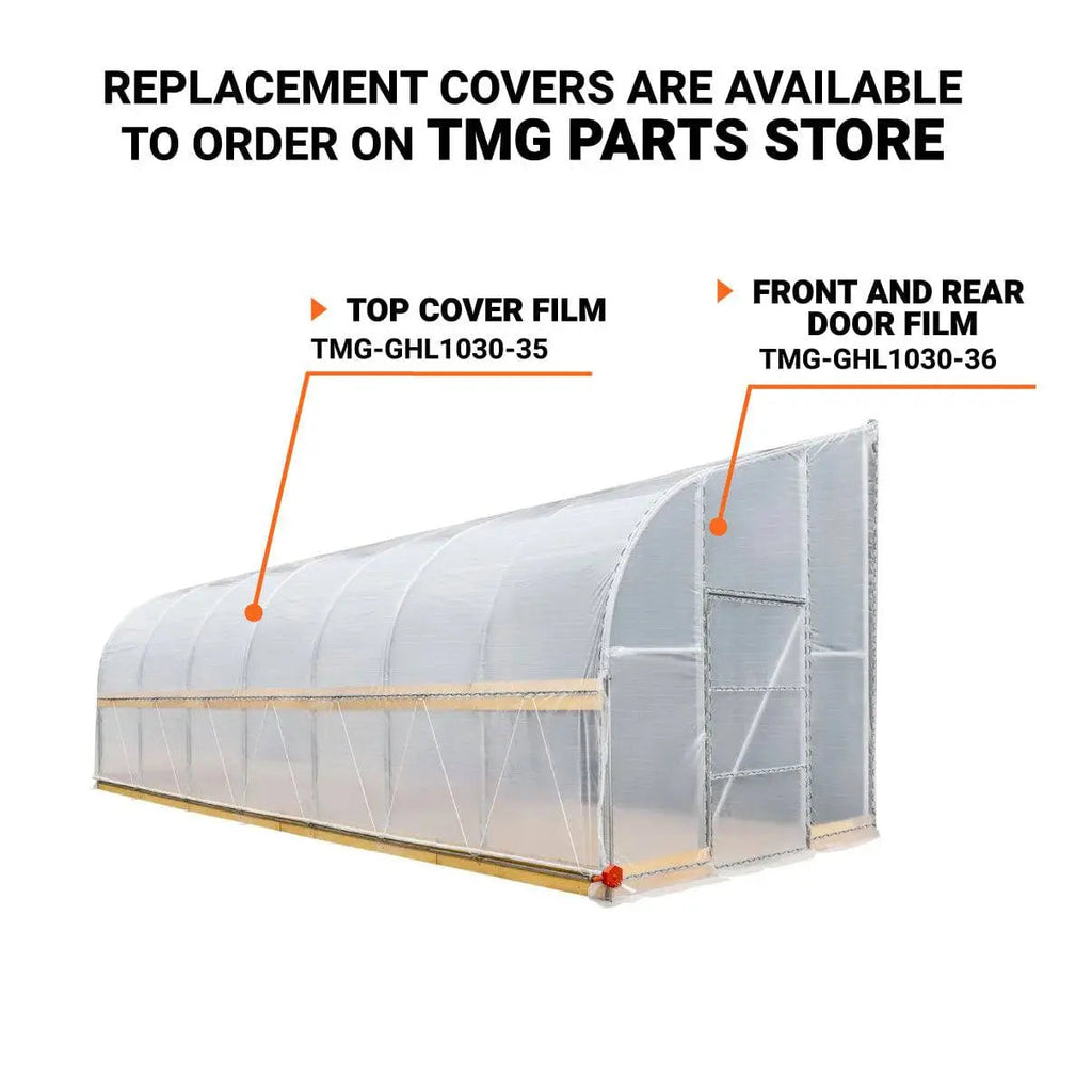 10' x 30' Lean-To Greenhouse Grow Tent w/6 Mil Clear EVA Plastic Film, Cold Frame, Hand Crank Roll-Up Side, 6-½' Sidewall, TMG-GHL1030-V2 (Previously GHL1030)